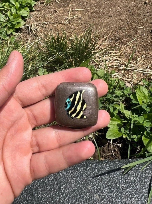 Gorgeous Sterling Or Fine Silver Pill Box With Adorable Enamel Fish Design0