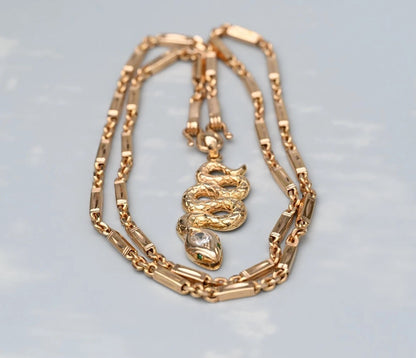 Genuine Antique Victorian 18K Yellow Gold Snake Amulet Necklace GIA Certified0