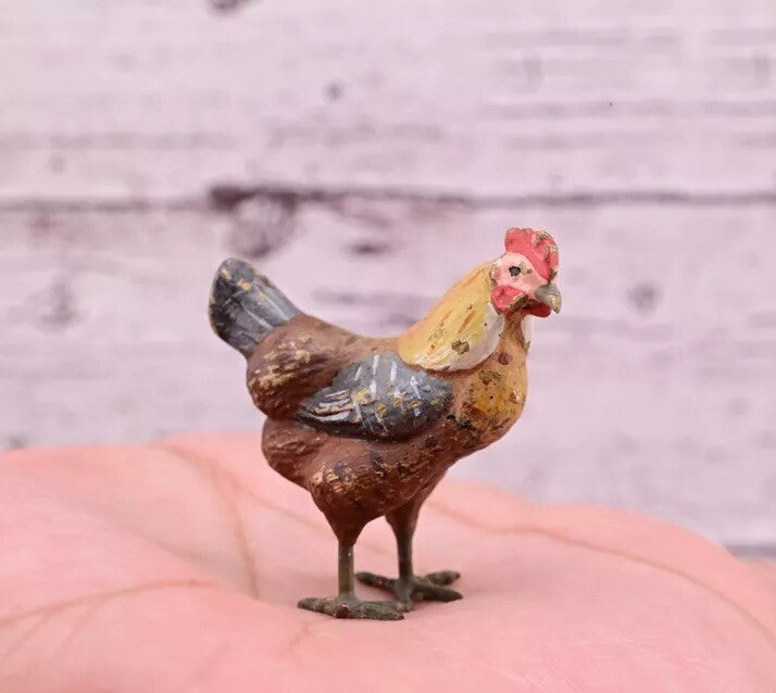 Beautiful Antique Austrian Vienna Cold Painted Bronze Figure of Miniature Hen4