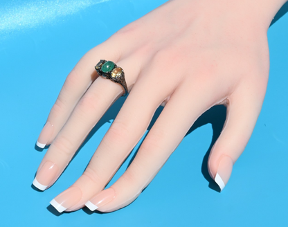 Antique Victorian / Art Deco 925 Sterling Silver Filigree w Natural Emerald Ring4