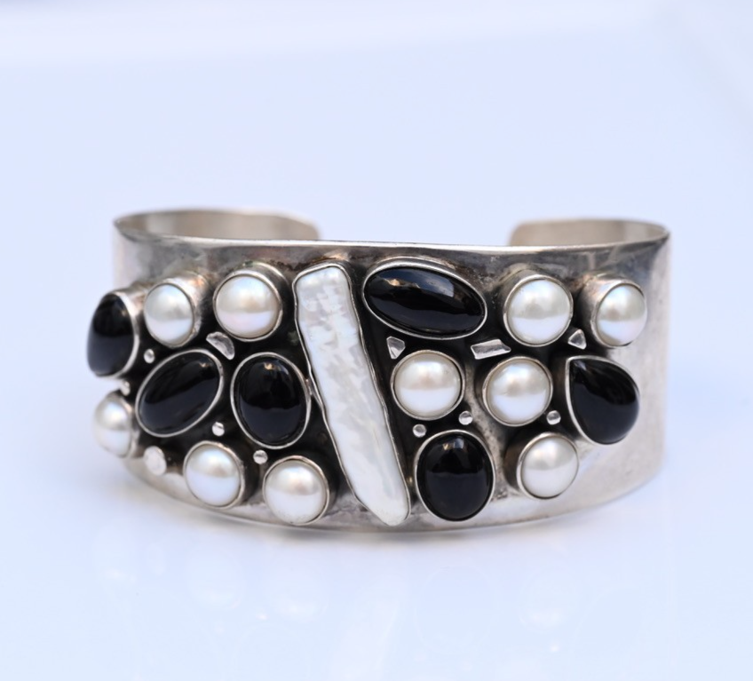 Jay King Desert Rose Trading Sterling Silver Cuff Bracelet with Onyx & Pearls5