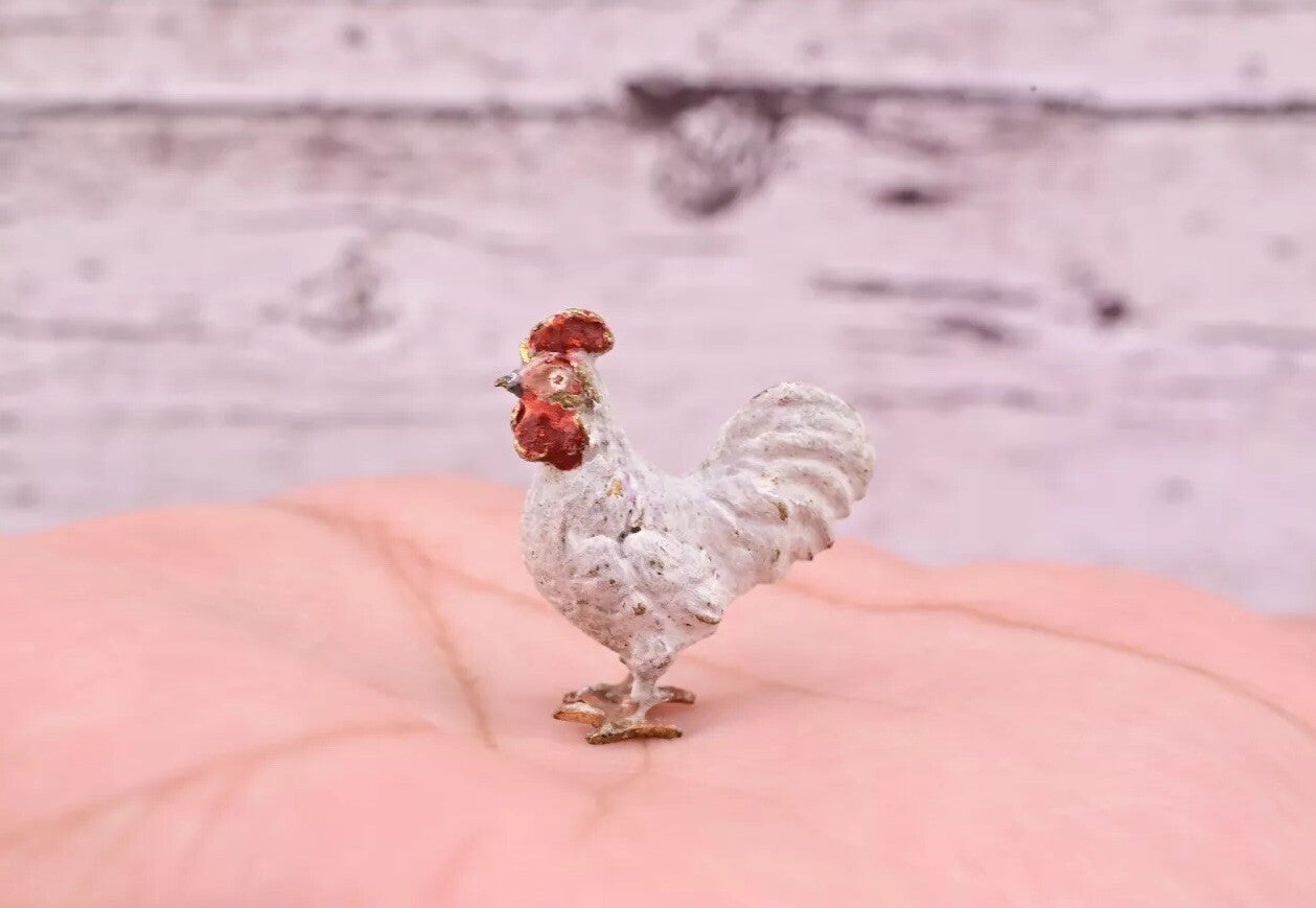 Stunning Antique Austrian Vienna Cold Painted Bronze of Little White Chicken1