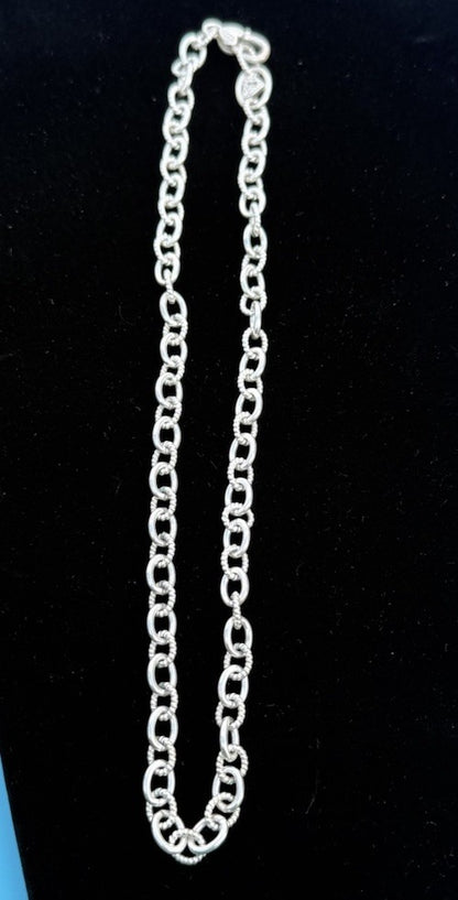Genuine Judith Ripka Sterling Silver Textured Link Chain Necklace2