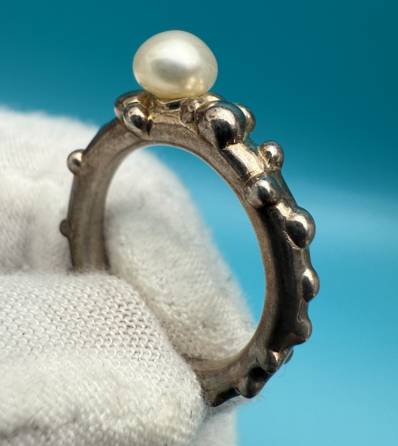 Vintage Sterling Silver Ring with Cultured Pearl by Michael Dawkins1