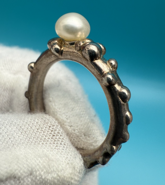 Vintage Sterling Silver Ring with Cultured Pearl by Michael Dawkins1