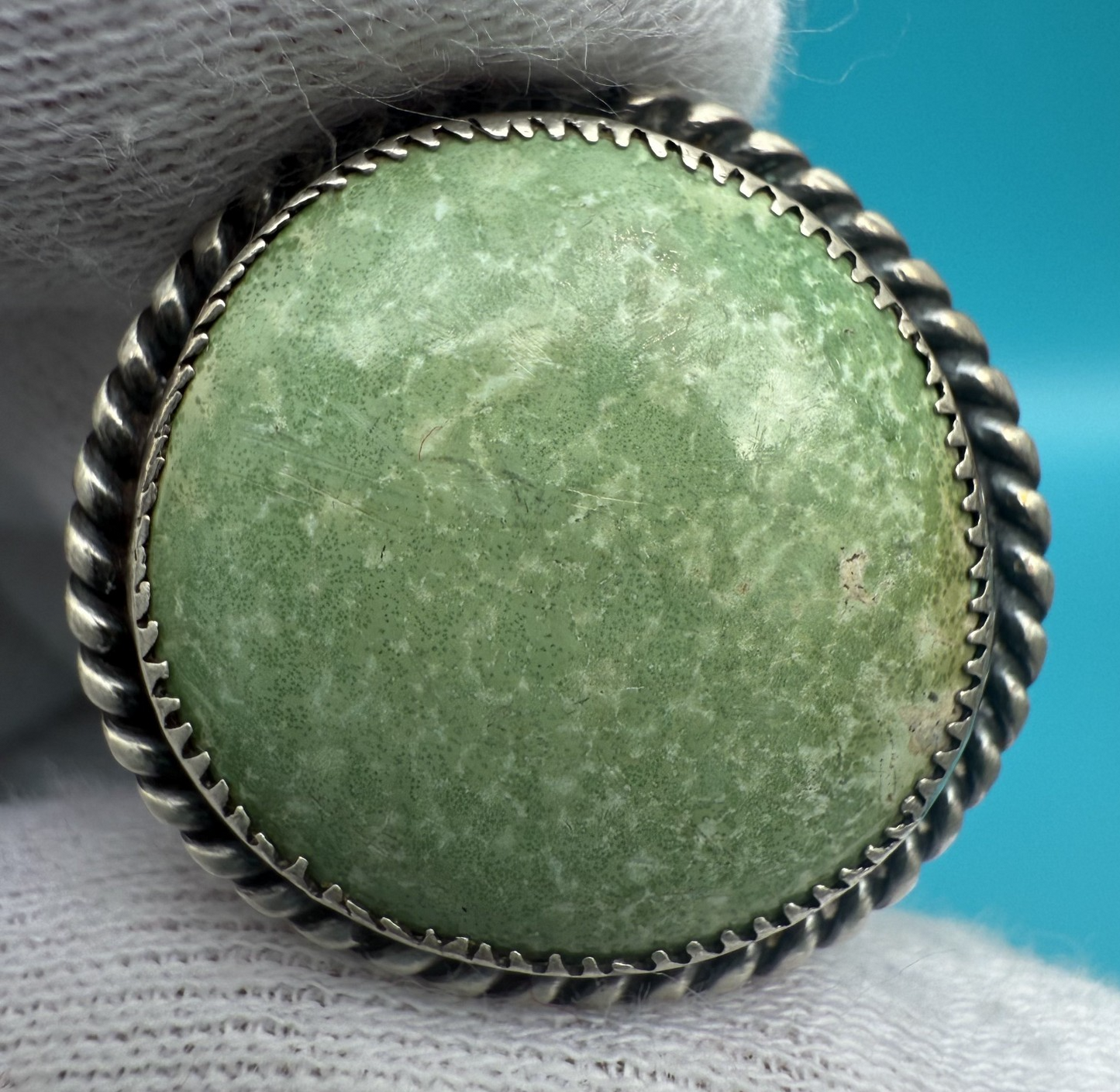 Native American Style Sterling Silver Ring w/ Gaspeite or Green Turquoise Stone3