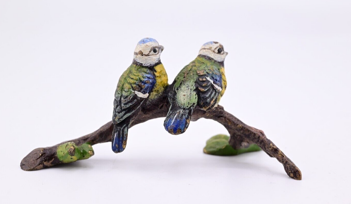 Antique Austrian Vienna Cold Painted Bronze Figure Eurasian Blue Tit Birds5
