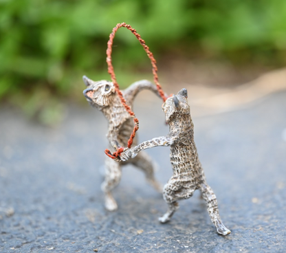 Lovely Austrian Vienna Cold Painted Bronze Figure of Two Cats Playing w/ Rope0