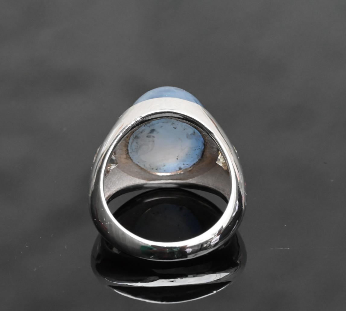 Stunning 22 ct Natural No Heat Blue Star Sapphire 18K White Gold Ring GIA Cert.8
