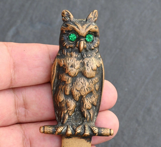 Antique 1900s Solid Bronze Owl Letter Opener Possibly Austrian or German0