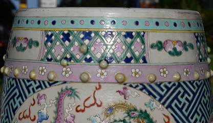 Antique Hand Painted Porcelain Garden Seat / Drum Stool Dragon & Phoenix Design11