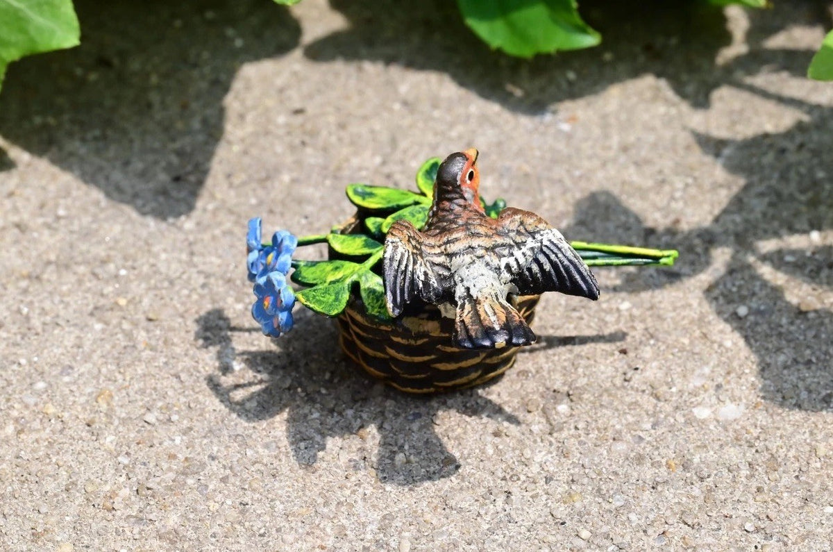 Mid- 1900s Austrian Vienna Cold Painted Bronze Song Bird In Flower Basket4