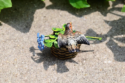 Mid- 1900s Austrian Vienna Cold Painted Bronze Song Bird In Flower Basket4