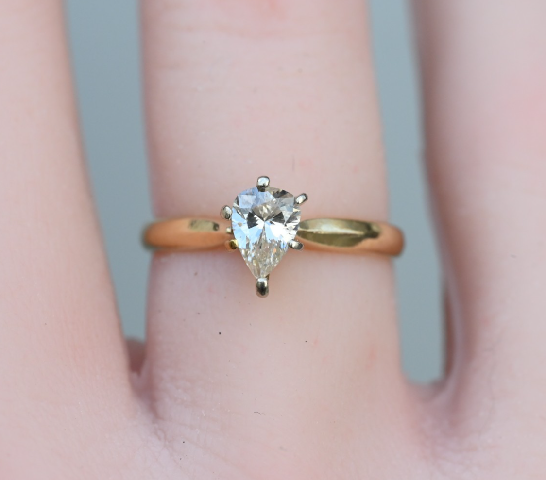 Vintage 14k Yellow Gold Ring with .25 ct Pear-cut Natural Diamond Solitaire0