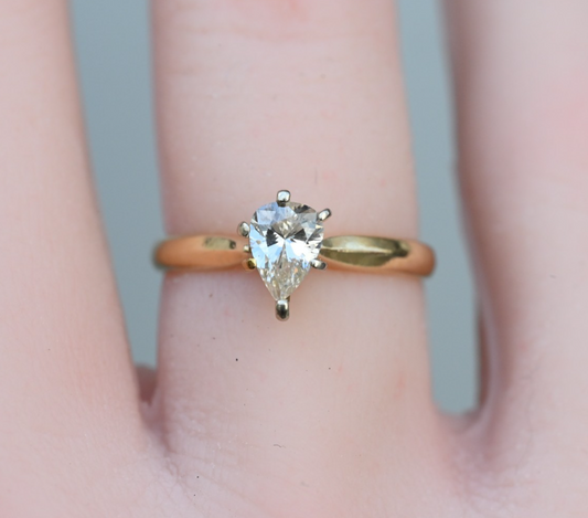 Vintage 14k Yellow Gold Ring with .25 ct Pear-cut Natural Diamond Solitaire0