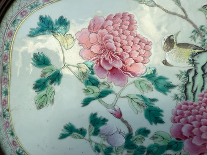 Large 20" Chinese Antique 1900s Porcelain Serving Tray with Enameled Black Birds5