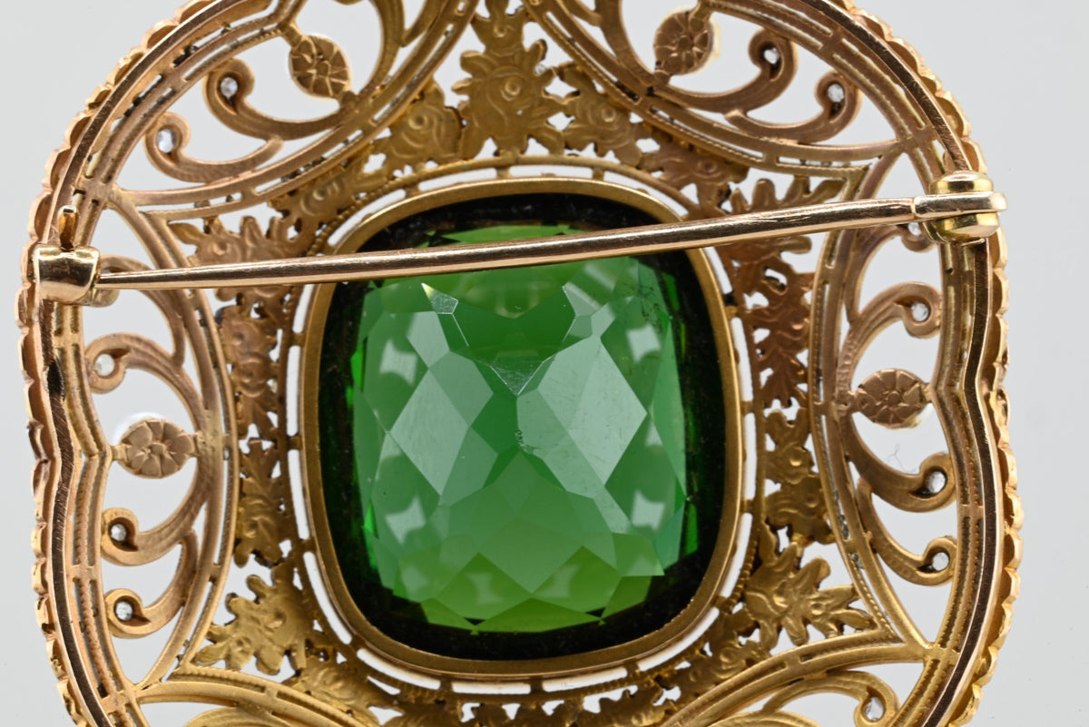 Antique 19th C. Victorian Heirloom Pendant / Brooch with Huge Tourmaline in Gold10
