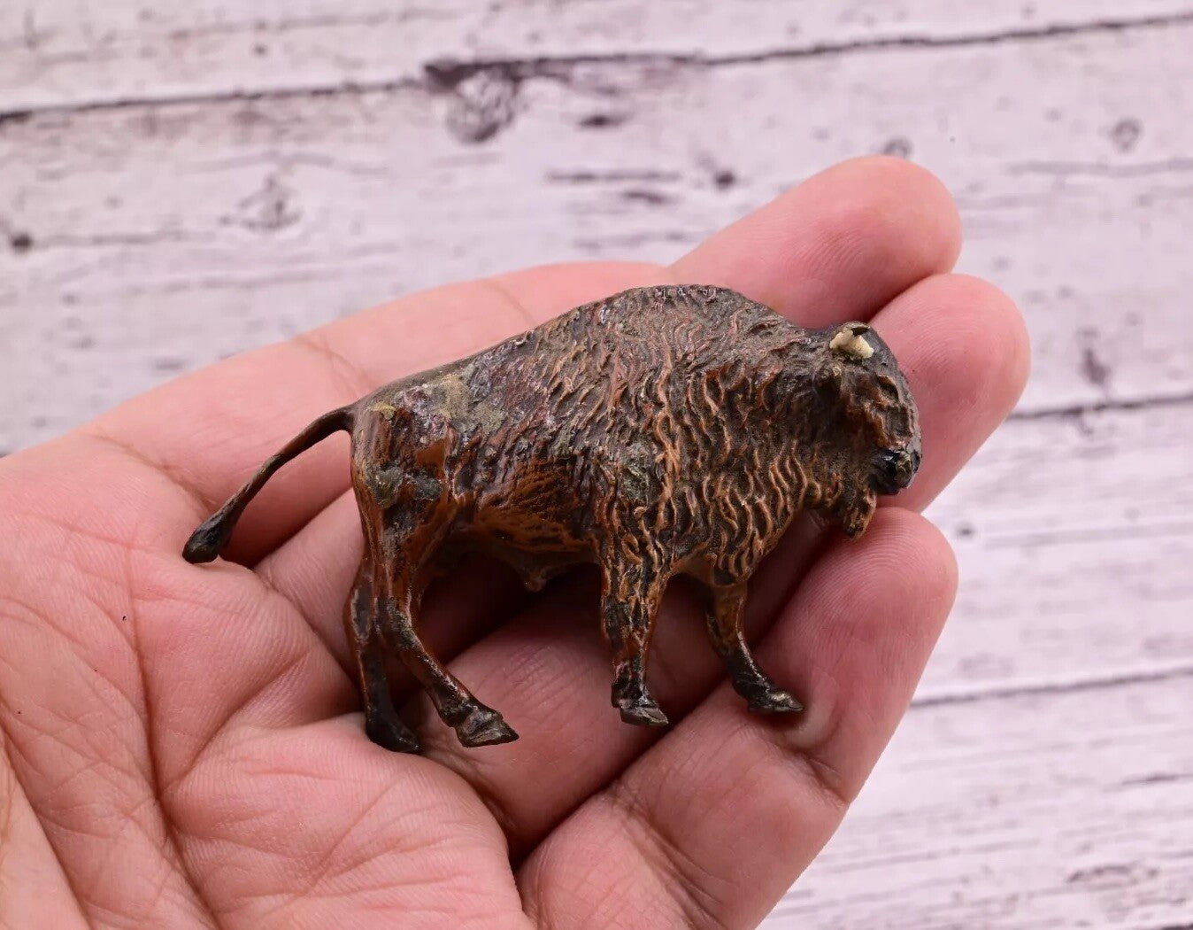 Amazing Antique Austrian Vienna Cold Painted Bronze Figure of American Bison10