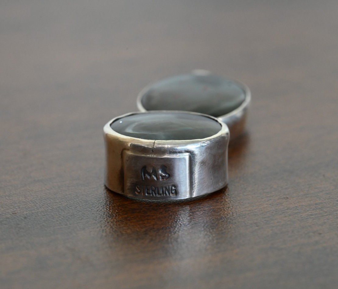 Sterling Silver Southwest Jewelers Loupe W/ Dark Cabochon Gem2