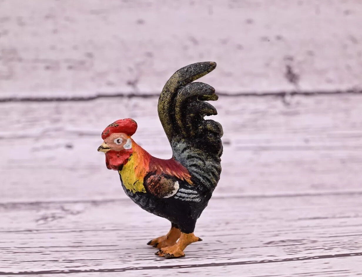 Superb Antique Austrian Vienna Original Bronze Finish Figure of Colorful Rooster0