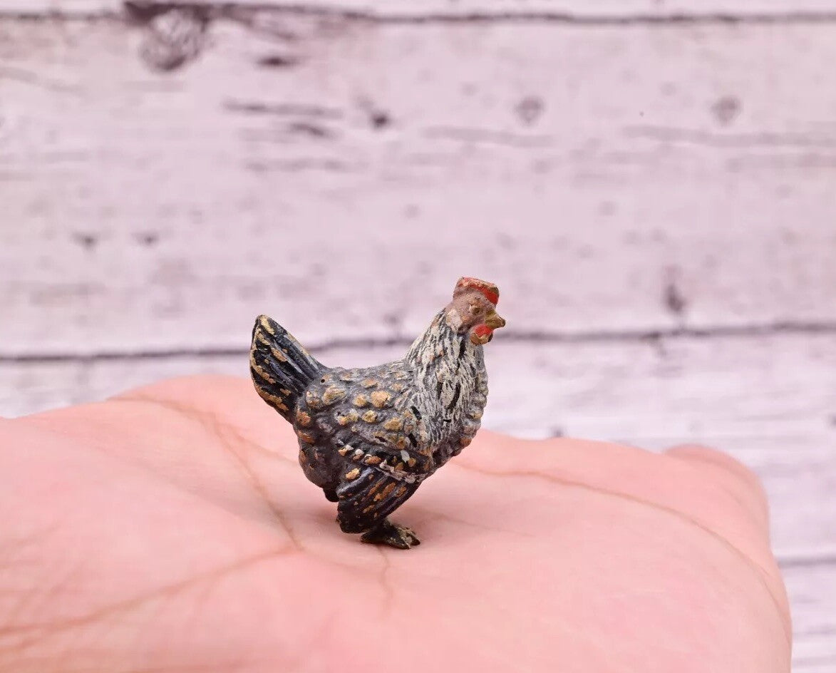 Awesome Antique Austrian Vienna Cold Painted Bronze Figure of Cute Small Chicken0