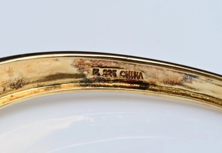 Gold Toned Sterling Silver Bangle Cuff Bracelet with Blue Oval Turquoise Gem4