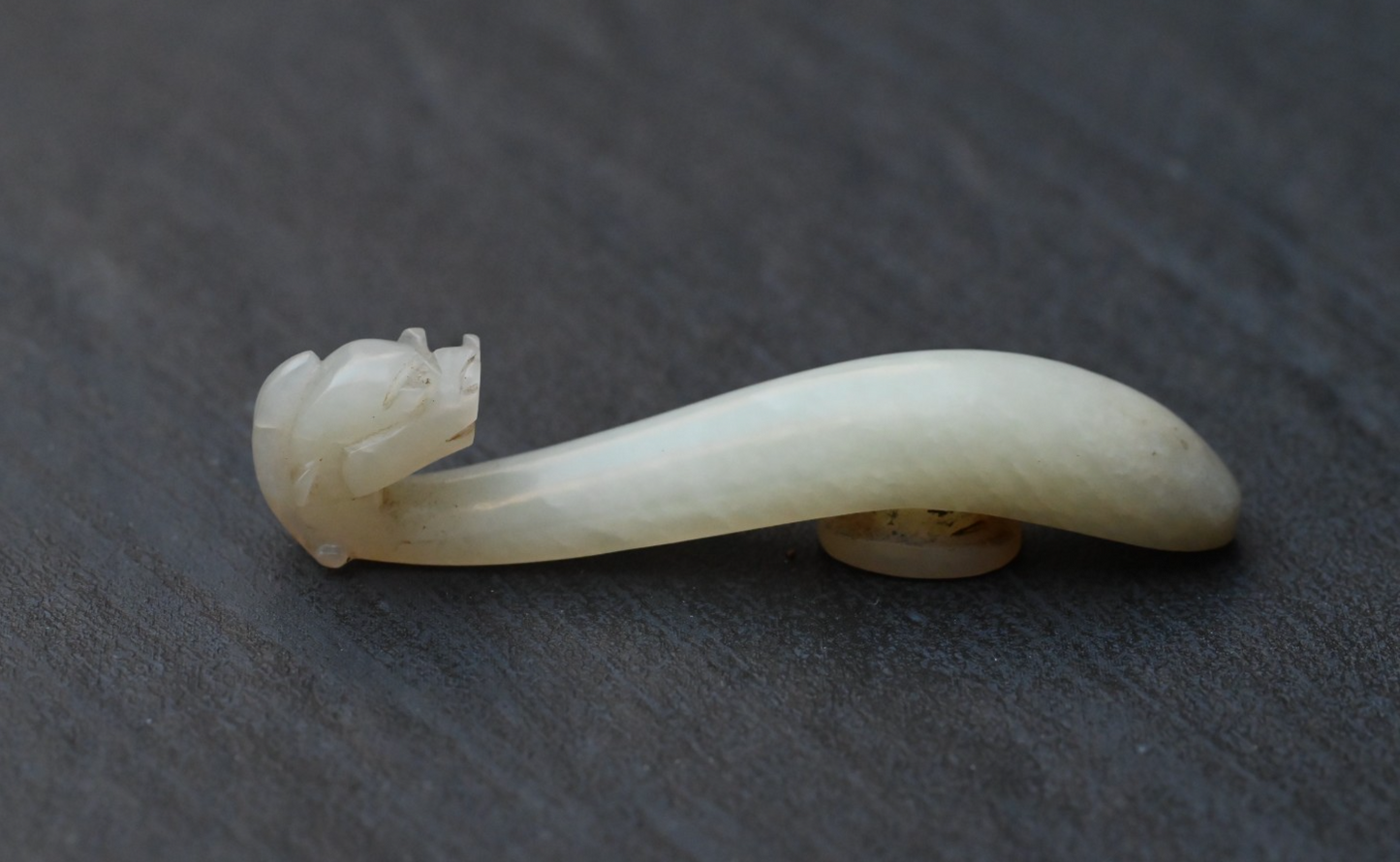 Early 20th Century Antique Carved Chinese White Celadon Jade Dragon Belt Hook1