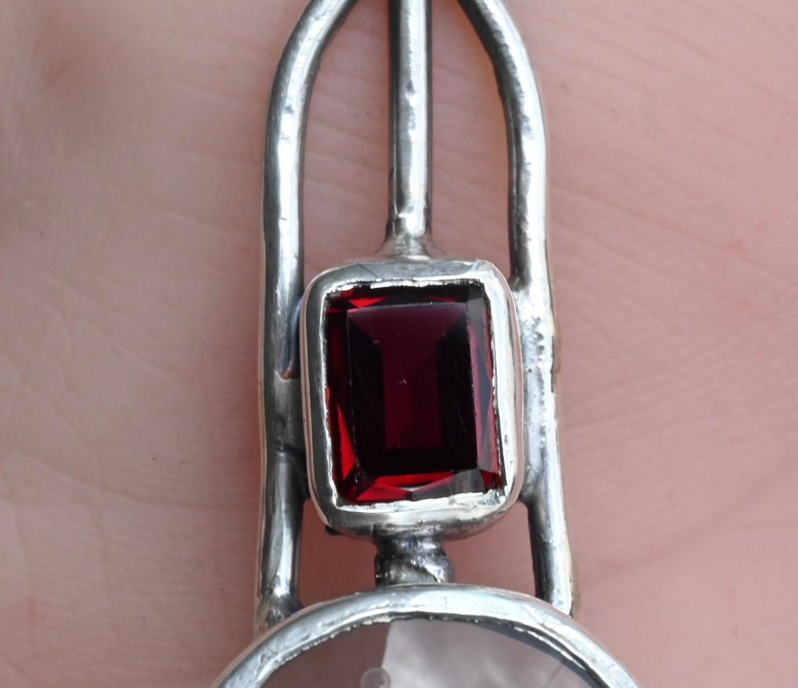 Vintage Signed Sterling Silver & Deep Red Lab Ruby Southwest Jewelers Loupe2