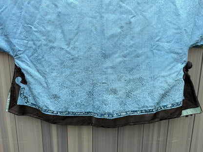 Antique Qing Dynasty Chinese Silk Embroidery Robe In Blue With Yellow Sleeve End11