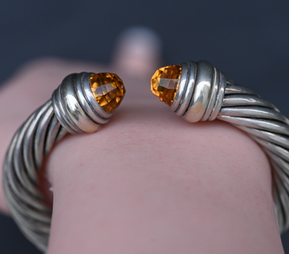 Classic David Yurman Sterling Silver Cable Bracelet with 14k Gold & Citrine Gems3