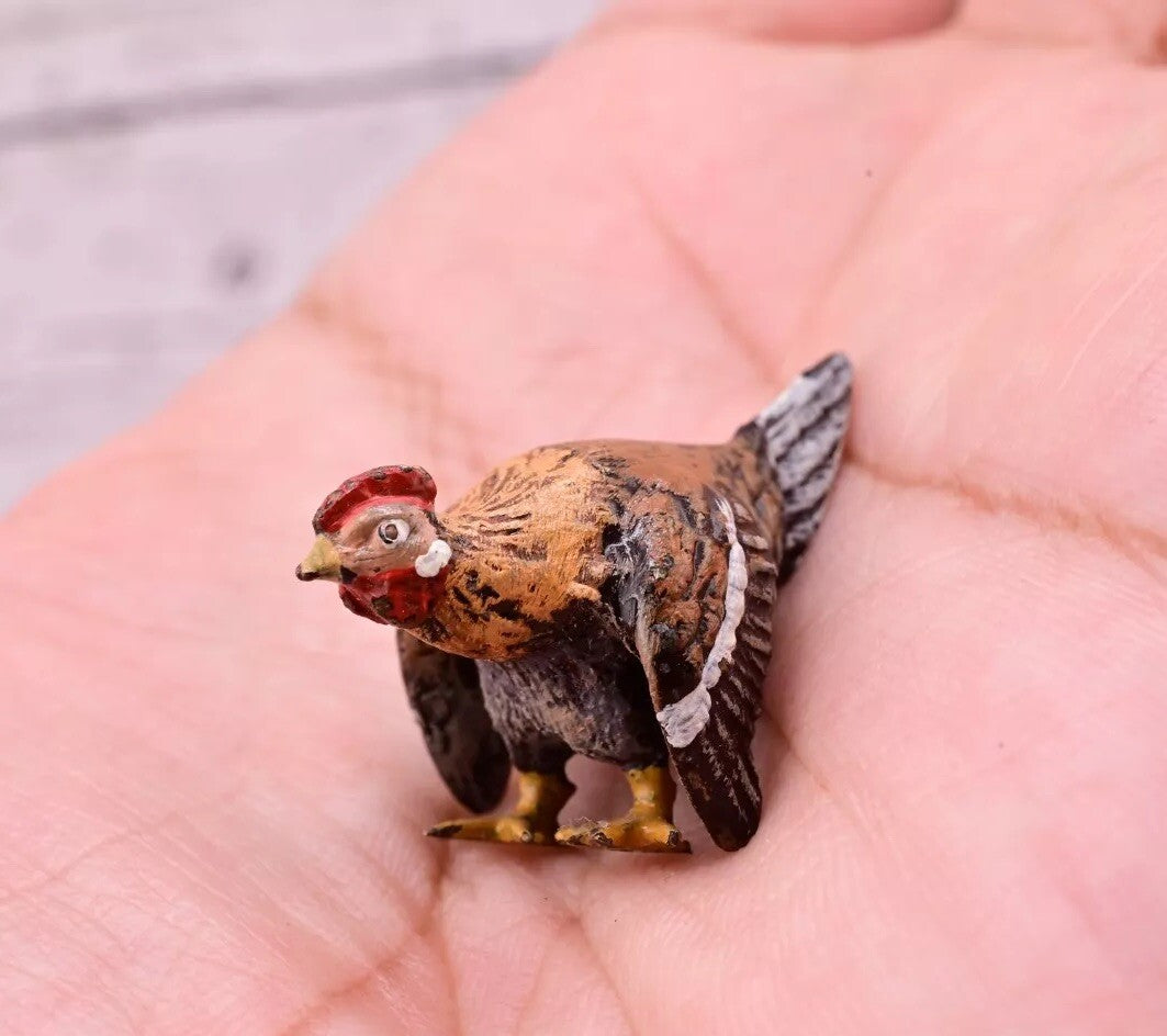 Unusual Antique Austrian Vienna Cold Painted Bronze Figure of Miniature Hen4