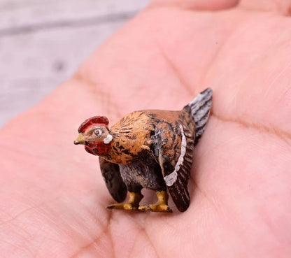 Unusual Antique Austrian Vienna Cold Painted Bronze Figure of Miniature Hen4