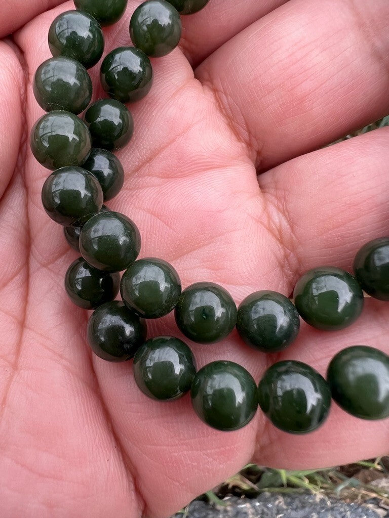 Antique / Vintage Spinach Natural Green Jade Beaded Necklace14