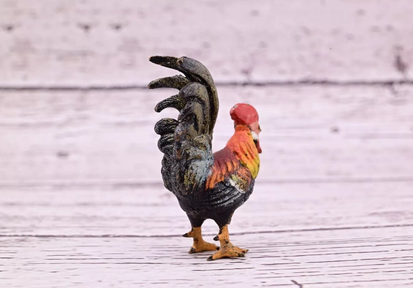 Early Antique Austrian Vienna Cold Painted Bronze Figure of Miniature Rooster4