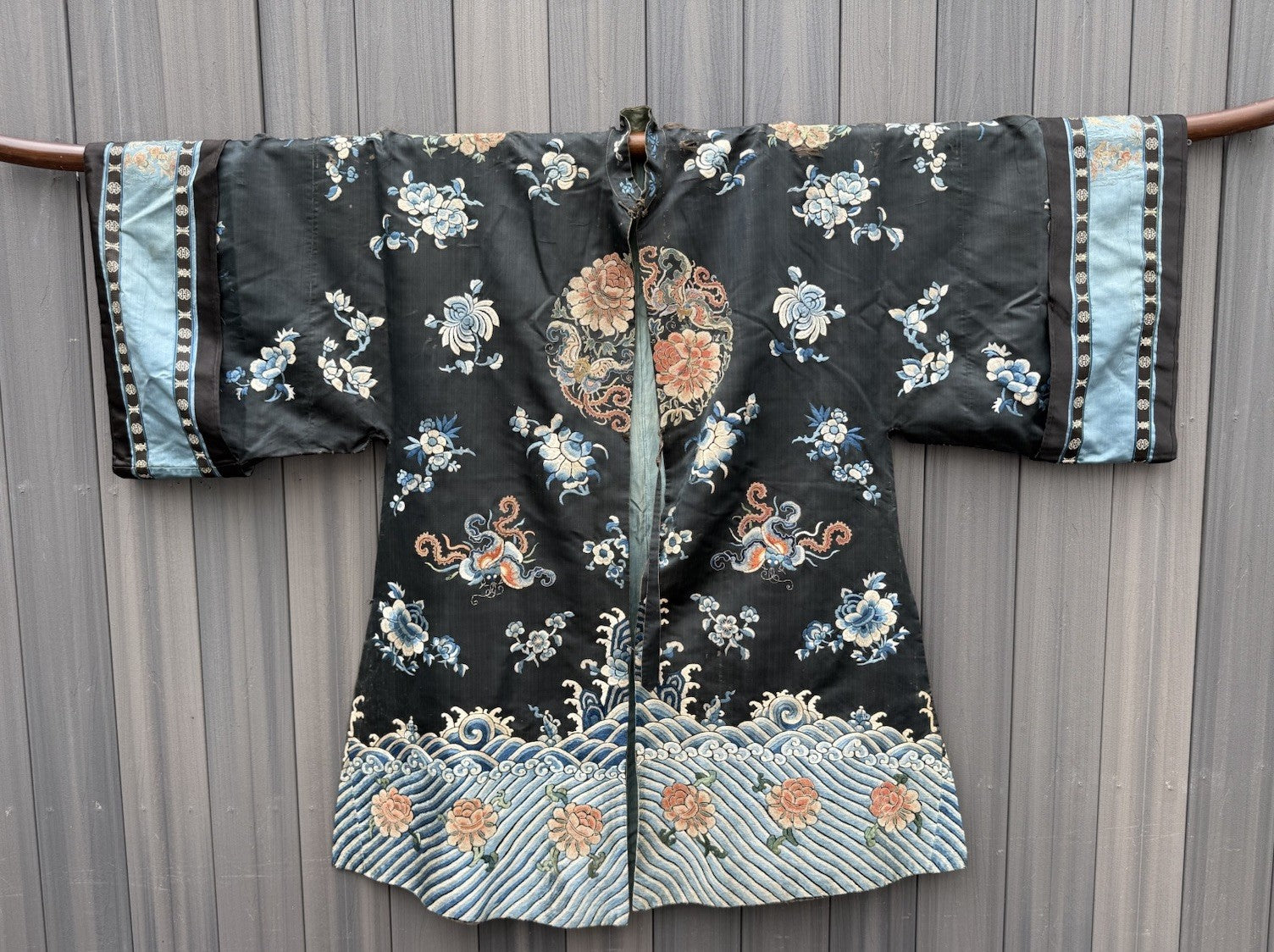 Early Antique Qing Dynasty Chinese Silk Embroidery Robe Butterflies & Flowers16