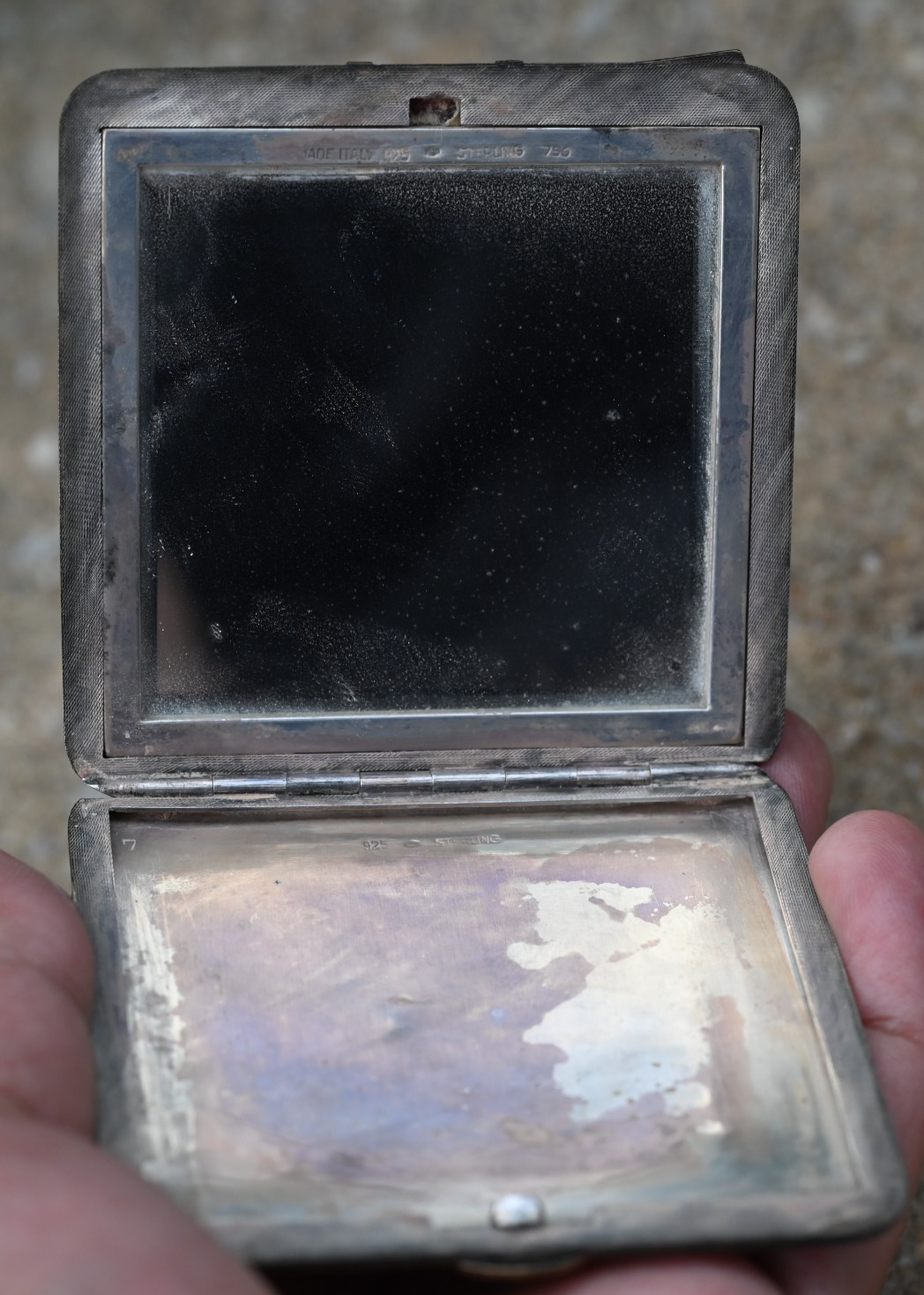 Early Italian Art Deco Style Sterling Silver & 18K Powder Compact & Mirror Case3