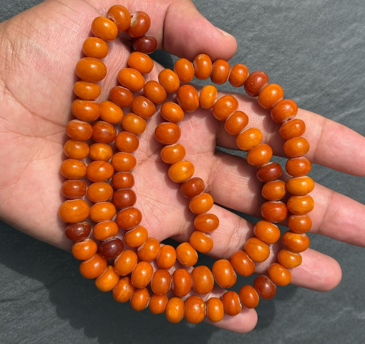 Rare Shape Antique Marbled Natural Baltic Butterscotch Amber Beaded Necklace0