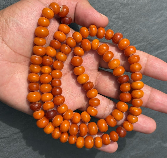 Rare Shape Antique Marbled Natural Baltic Butterscotch Amber Beaded Necklace0
