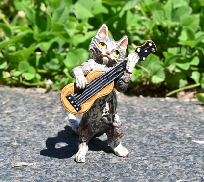 Fritz Bergmann Austrian Vienna Cold Painted Bronze Musical Cat Playing Guitar0