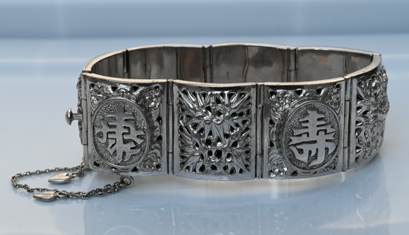 Awesome Chinese Vintage Export Silver Bird Of Paradise Panel Bracelet5