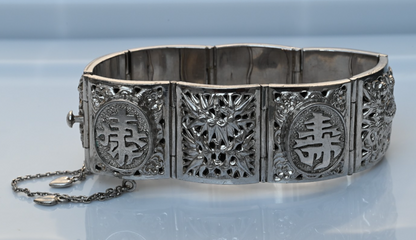 Awesome Chinese Vintage Export Silver Bird Of Paradise Panel Bracelet5