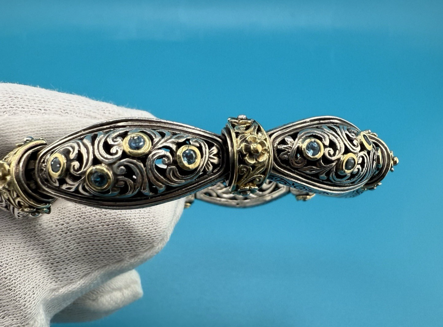 Stunning & Original Konstantino 750 (18K) & Sterling Bracelet with Blue Topaz4
