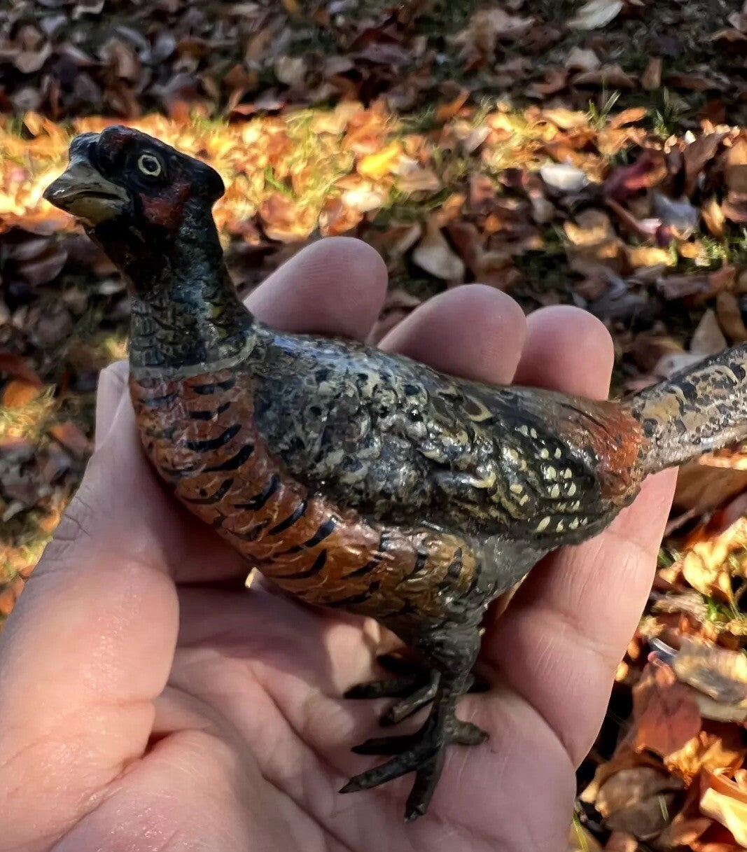 Gorgeous Large Antique Austrian Vienna Cold Painted Bronze Figure of Pheasant1