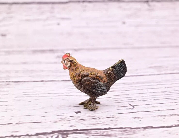 Well Detailed Antique Austrian Vienna Cold Painted Bronze Figure of Small Hen4