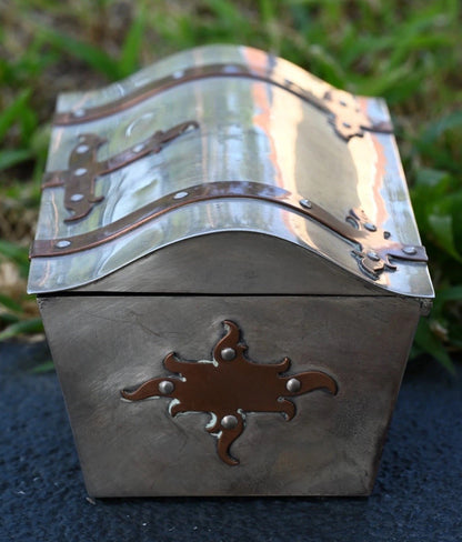 Superb Arts & Craft Trinket Treasure Box in Sterling Silver with Copper Trims4