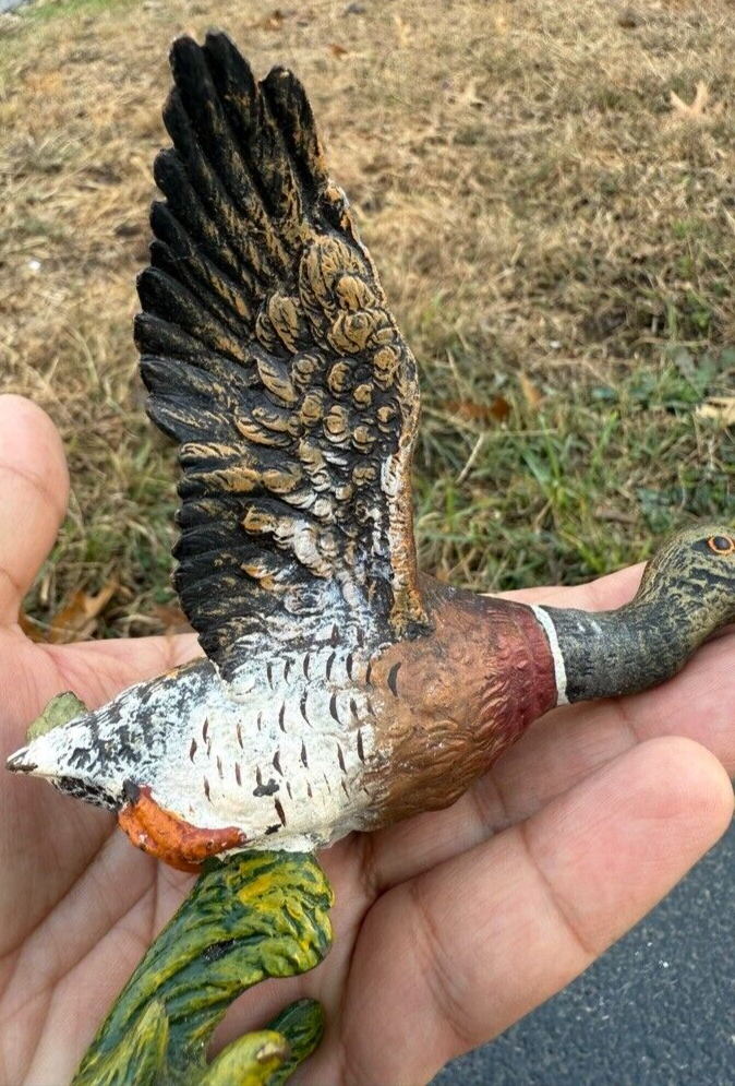 Antique Austrian Vienna Cold Painted Bronze Figure of Flying Mallard Duck7