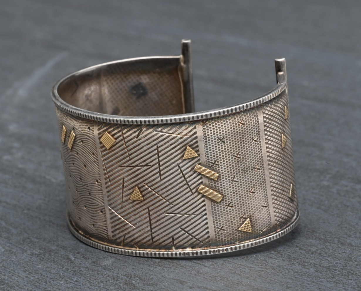 Retro Geometric Design Sterling Silver & 14K Cuff Bracelet by KIMBERLY KEYWORTH10