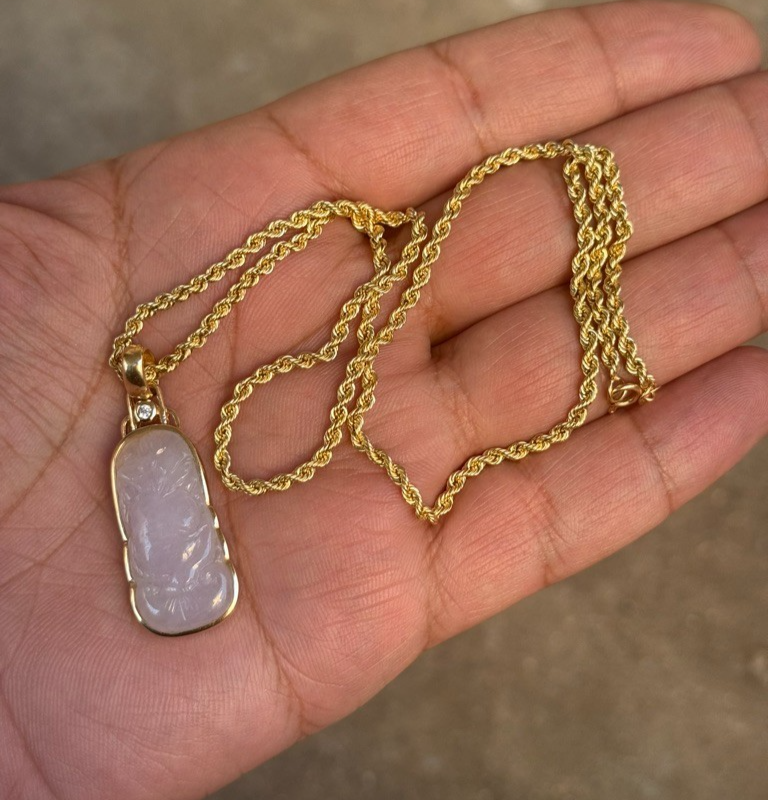 14K Y  Gold Necklace Chinese Carved Light Purple Jadeite Jade Pendant w/ Diamond7