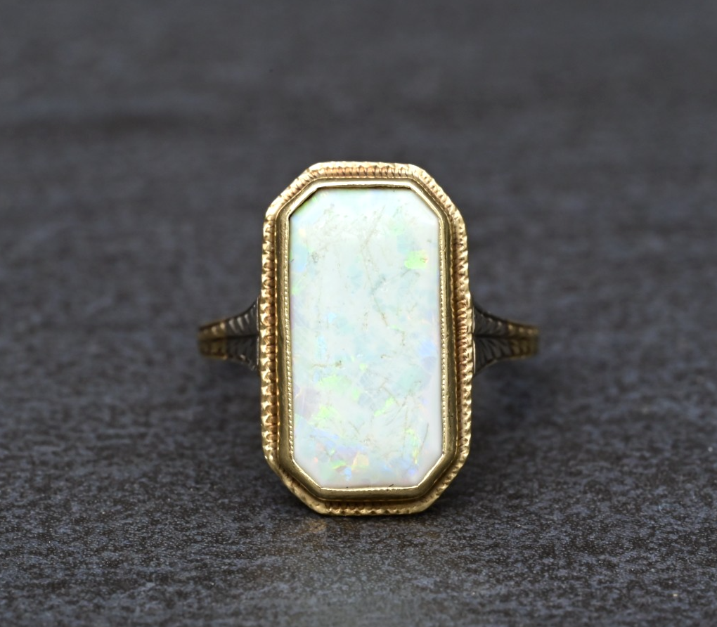 Gorgeous Antique 1900s Large Natural Opal Ring Set in 14K Yellow Gold7