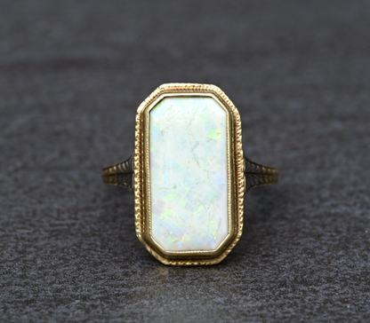 Gorgeous Antique 1900s Large Natural Opal Ring Set in 14K Yellow Gold7